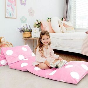 Butterfly Craze Floor Pillow Case King Mattress Bed Lounger Cover, Polka Pink
